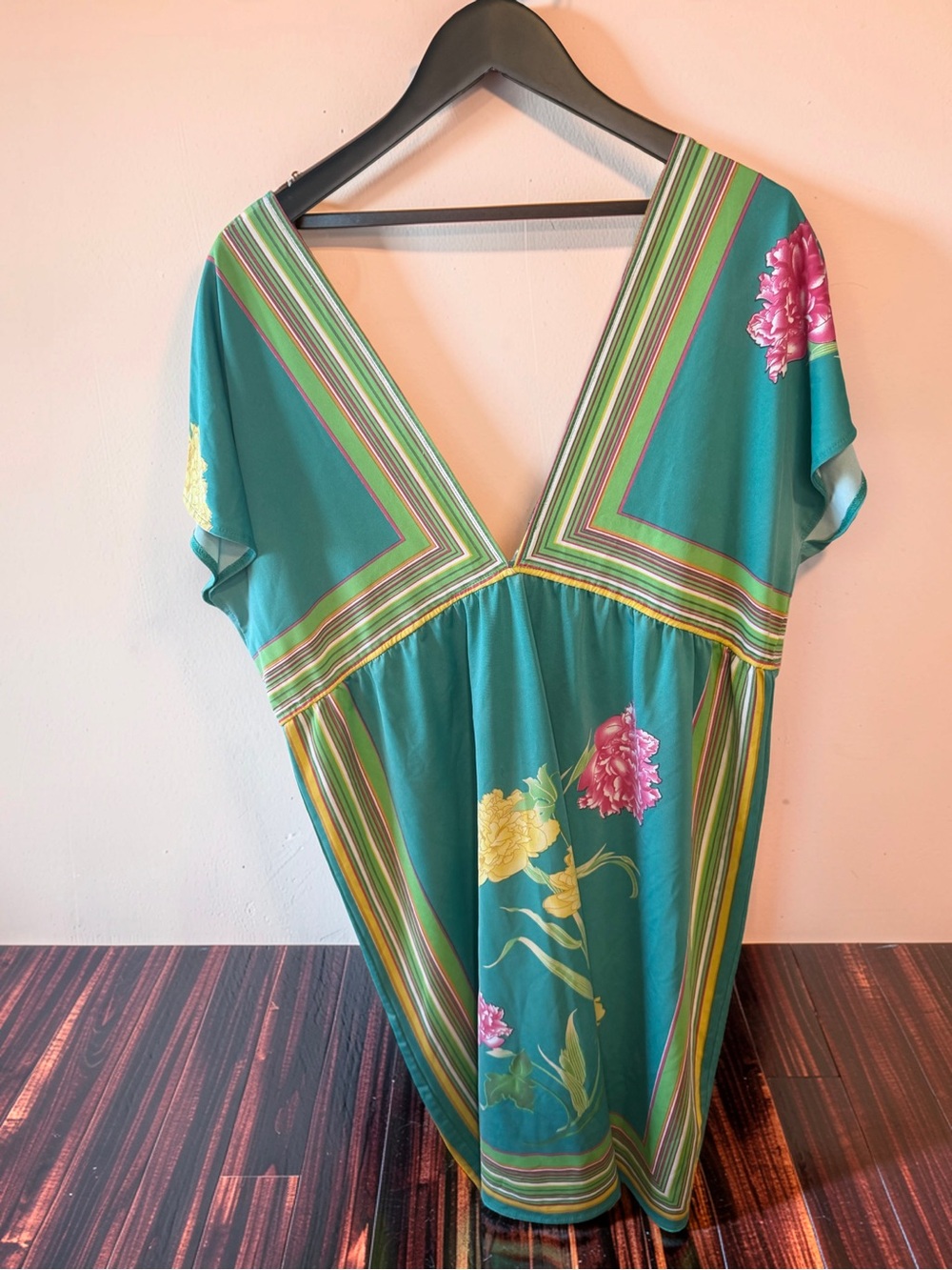 Women’s Teal Floral V-Neck Tunic Dress